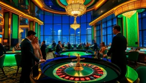 Experience the excitement of Ku Casino with glamorous players enjoying the roulette table against a luxurious backdrop.