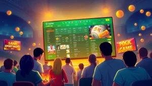 An engaging scene of online sports betting at https://f168.group/, illustrating diverse players enjoying a vibrant casino interface.