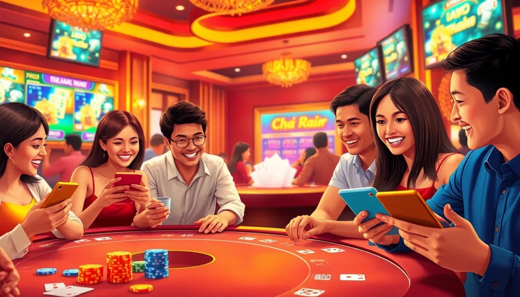 Experience thrilling moments in Game bài Thabet with friends and bright casino ambiance.