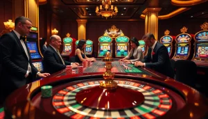 Experience the thrill of online gambling at https://hb88bet.biz/, showcasing vibrant casino tables, poker chips, and festive slot machines.