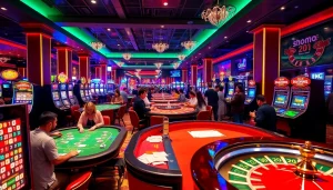 Players enjoying an exciting game at casino 69vn with vibrant tables and slot machines.