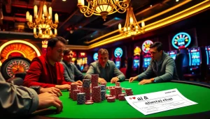 Experience the thrill of gambling with players at a poker table, showcasing ai hentai chat on a betting slip.