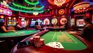 Experience the thrill of gambling at https://loto188fun.me/ with vibrant casino tables and players enjoying poker and roulette.
