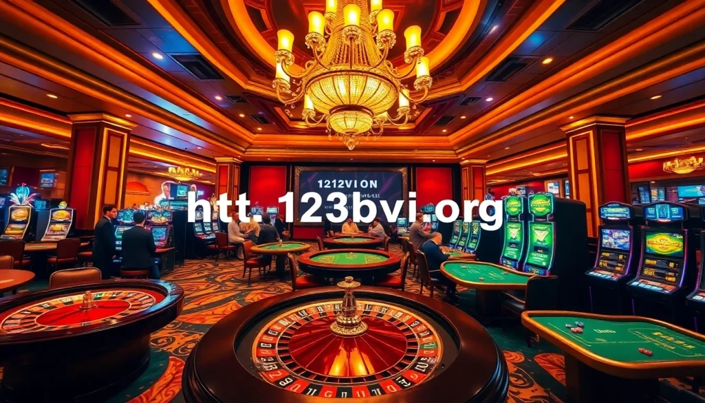 Join the thrilling action at https://123bvi.org/ with players placing bets at roulette and poker tables in a luxurious casino.