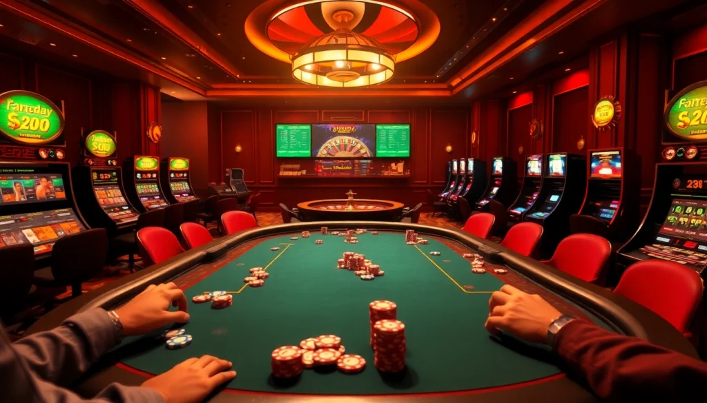 Experience the thrill of gambling at a vibrant casino focused on bong da lu fun, highlighting intense poker games and spinning roulette.