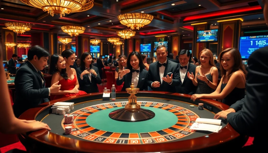 Players analyzing kèo nhà cái at an upscale casino gambling table with roulette.