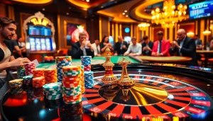 Experience thrilling gameplay at https://abc88taxi.com featuring a captivating roulette table surrounded by eager players.
