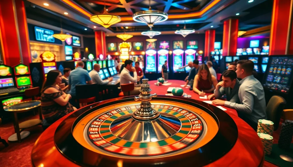 Exciting roulette and poker action at a luxurious casino scene at https://shbets.net/, showcasing winning potential and vibrant atmosphere.