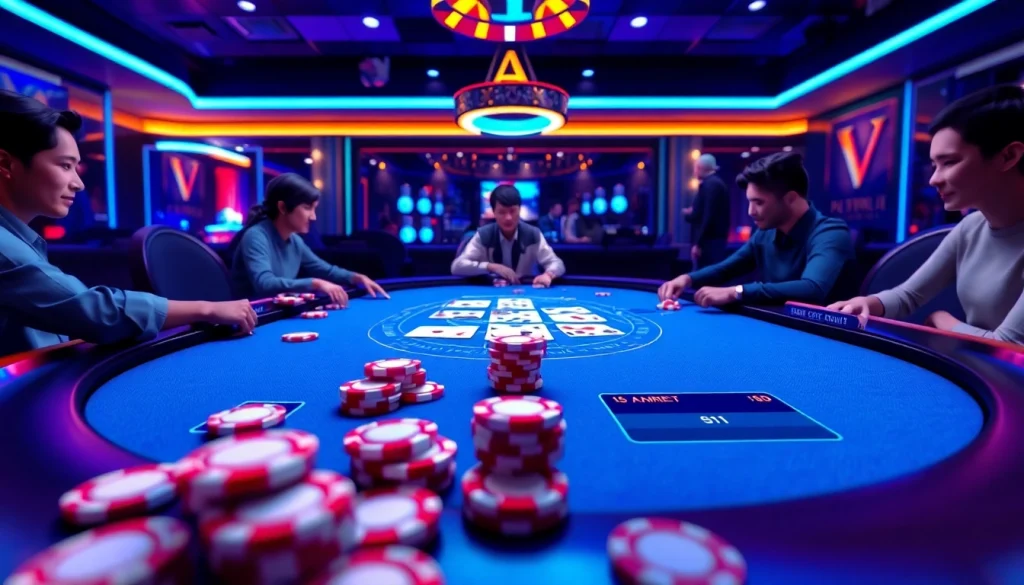 Explore thrilling online poker gameplay at https://hb88bet.biz/ with interactive animated players and vibrant chips.