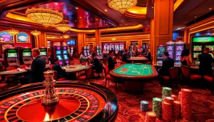 Explore the top 10 nhà cái uy tín as players engage in thrilling casino games in a vibrant setting.
