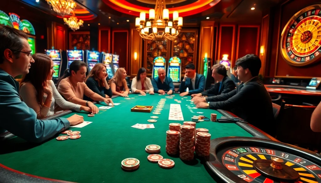 Join the action at https://68gamebai.download/ with vibrant poker games featuring colorful chips and intense players at the table.