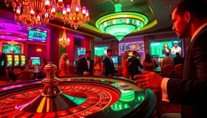 Experience thrilling AI porn chat interactions at a luxurious casino, showcasing vibrant roulette and poker gameplay.