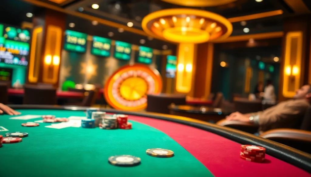 Experience the thrill of a poker game at trang chủ WW88 featuring vibrant chips and intense players.