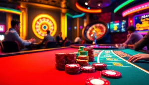 Experience thrilling casino action with players at the poker table, connecting the excitement of free ai sex chat in a vibrant setting.