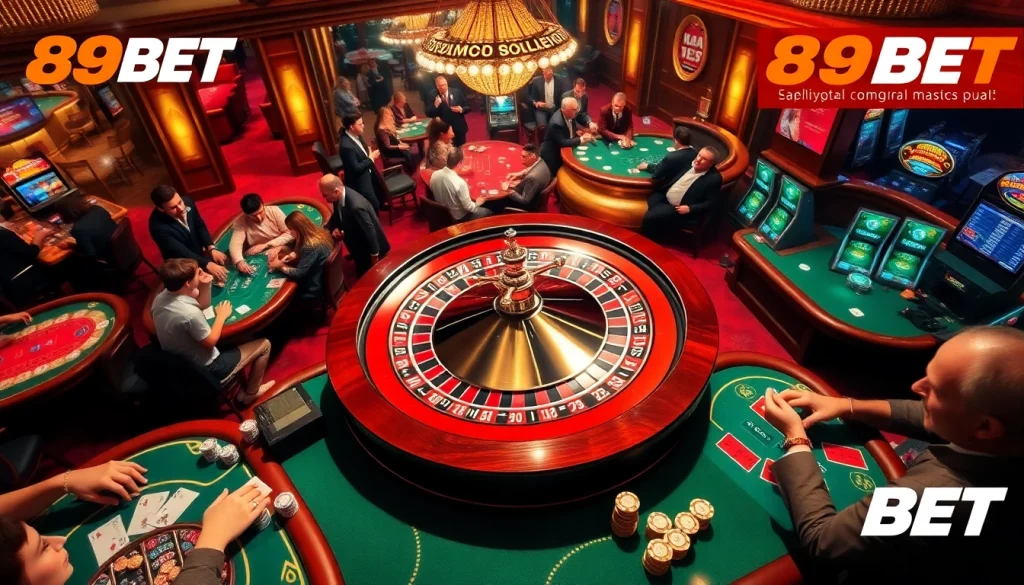 Players engaging in a thrilling game at nhà cái 89BET's vibrant casino table.