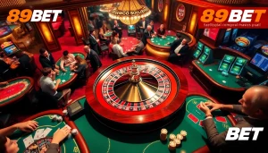 Players engaging in a thrilling game at nhà cái 89BET's vibrant casino table.