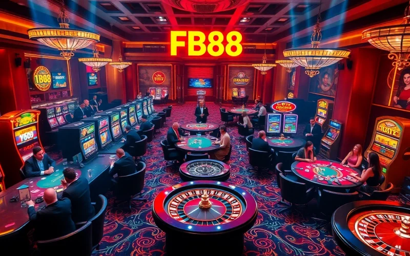 FB88 offers an exhilarating view of casino players enjoying poker and roulette, capturing live gambling action.